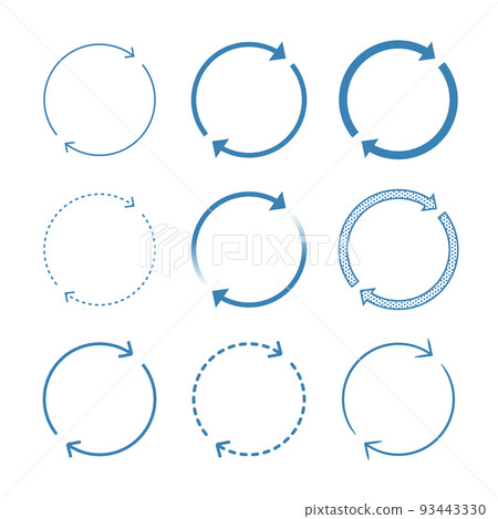 Set of arrows in the shape of a tomoe rotation, phase, process, cycle, repeat, cycle, two-step 93443330
