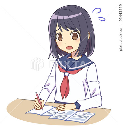 A girl in a sailor suit studying panicked A girl in a sailor suit studying panicked 93443339