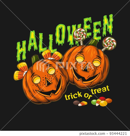 Halloween label with candy, pumpkins like kids 93444221