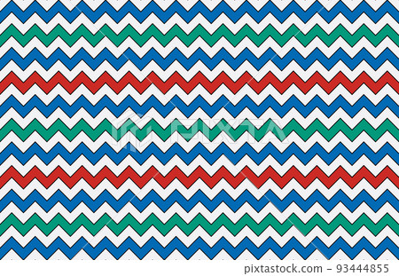 Wavy zigzag pattern in ancient Egypt color style. Seamless tile with a pattern, based on the ancient Egyptian colors red, turquoise, blue and white, expendable in all directions. Illustration. Vector. 93444855