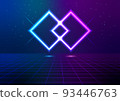 Neon Glow Floating Square on Grid Floor Cyberpunk Futuristic Abstract Background 93446763
