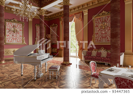 The ballroom and restaurant in classic style. 3D render 93447365