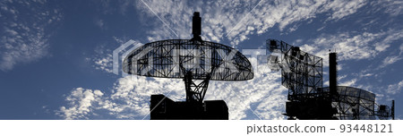 Air defense radars of military mobile anti aircraft systems, modern army industry on background beautiful clouds and sky, Russia 93448121