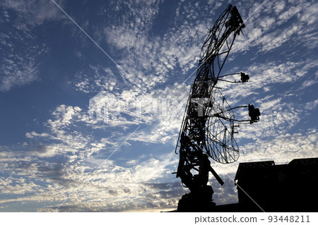Air defense radars of military mobile anti aircraft systems, modern army industry on background beautiful clouds and sky, Russia Air defense radars of military mobile anti aircraft systems, modern army industry on background beautiful clouds and sky, Russia 93448211