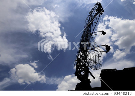 Air defense radars of military mobile anti aircraft systems, modern army industry on background beautiful clouds and sky, Russia Air defense radars of military mobile anti aircraft systems, modern army industry on background beautiful clouds and sky, Russia 93448213