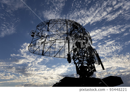 Air defense radars of military mobile anti aircraft systems, modern army industry on background beautiful clouds and sky, Russia Air defense radars of military mobile anti aircraft systems, modern army industry on background beautiful clouds and sky, Russia 93448221