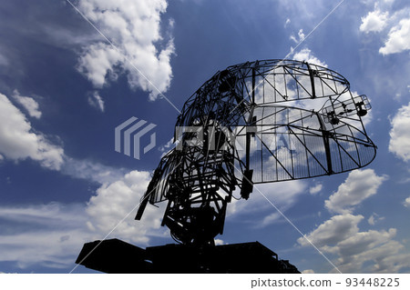 Air defense radars of military mobile anti aircraft systems, modern army industry on background beautiful clouds and sky, Russia Air defense radars of military mobile anti aircraft systems, modern army industry on background beautiful clouds and sky, Russia 93448225