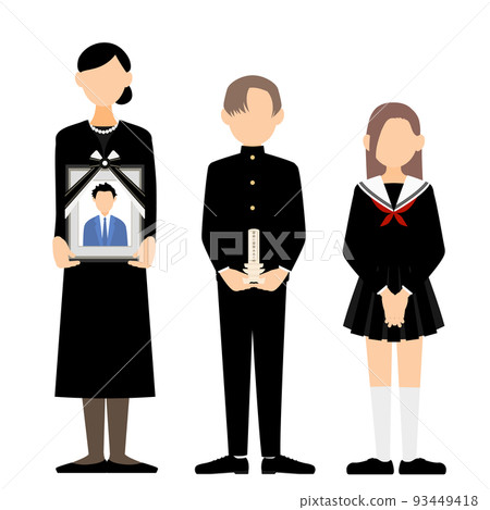 Family who lost their father, wives and children holding portraits of their husbands Family who lost their father, wives and children holding portraits of their husbands 93449418