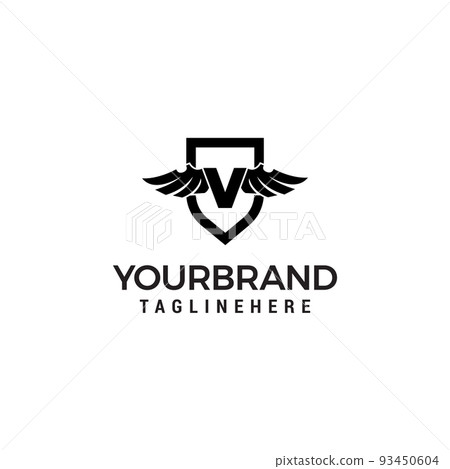 Modern professional wings shield template logo design with letter V. 93450604