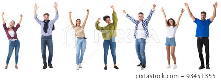People with raised arms on white 93451355