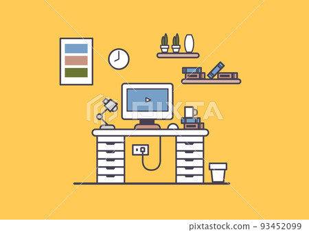 Office workspace or home workspace of creative graphic designer, linear flat vector and illustration. 93452099