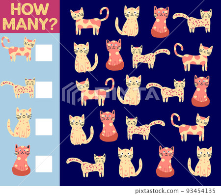 How many Cat, game for children. printable worksheet 93454135