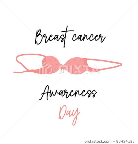 Breast cancer awareness day illustration with bikini bra in pink color. Feminism symbol for women support. Breast cancer awareness day illustration with bikini bra in pink color. Feminism symbol for women support. 93454183