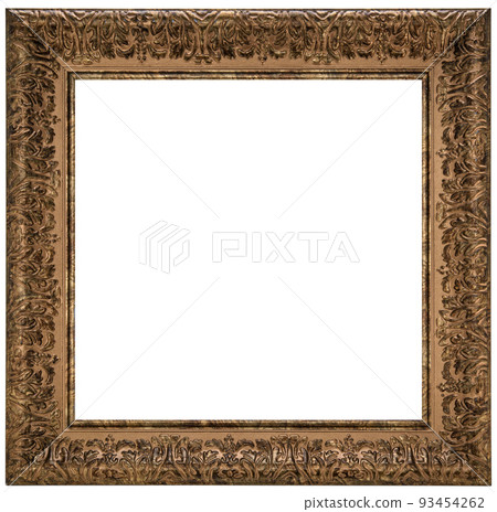 Antique Golden Brown Classic Old Vintage Wooden Rectangle mockup canvas frame isolated on white background. Blank and diverse subject moulding baguette. Design element. use for paint, mirror or photo 93454262