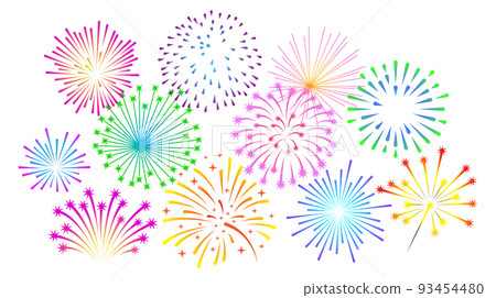 Fireworks festival. Different color sparkle lights in sky 93454480