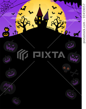 萬聖節框架背景_滿月和大廳_剪影_紫色_垂直（3:4） 93459057