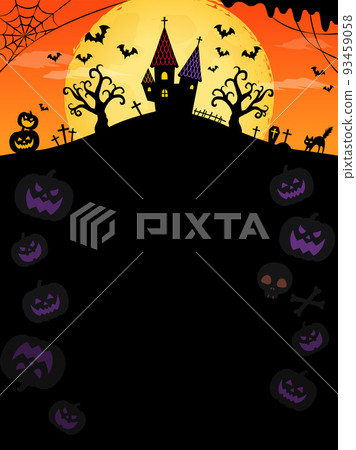 萬聖節框架背景_滿月和大廳_剪影_橙色_垂直（3:4） 93459058