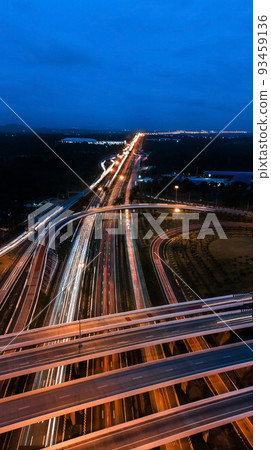 over Road city highway at night - Bird eye viwe - drone -Top view over Road city highway at night - Bird eye viwe - drone -Top view 93459136