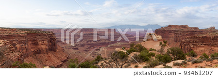Scenic Panoramic View of American Landscape and Red Rock Mountains in Desert Canyon 93461207