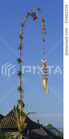 Indonesia - Top of Penjor is seen in preparation for Galungan Day in Bali Indonesia - Top of Penjor is seen in preparation for Galungan Day in Bali 93462334