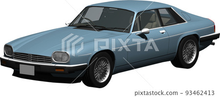 一輛著名的英國汽車的剪輯圖像，一輛淺藍色的捷豹跑車。背景透明插圖 93462413
