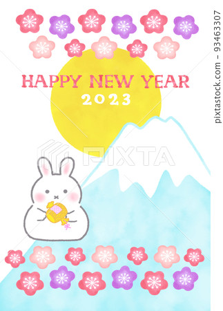 白兔與日出的新年賀卡 93463307