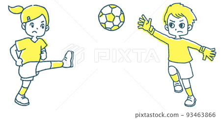 boy and girl kicking a soccer ball 93463866