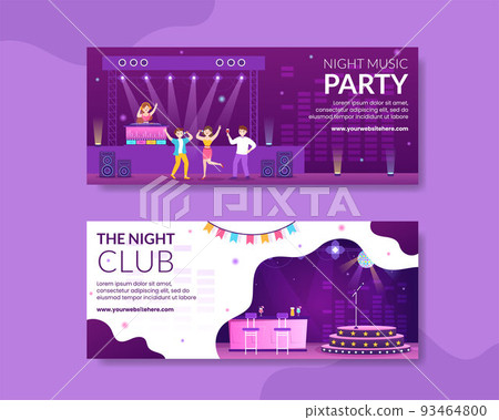 Dj Night Club Party Horizontal Banner Template Hand Drawn Cartoon Flat Illustration 93464800