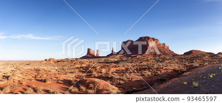 Desert Rocky Mountain American Landscape. Sunny Blue Sky Day. Desert Rocky Mountain American Landscape. Sunny Blue Sky Day. 93465597