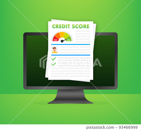 Credit score document. Paper sheet chart of personal credit score information. Vector stock illustration 93466999