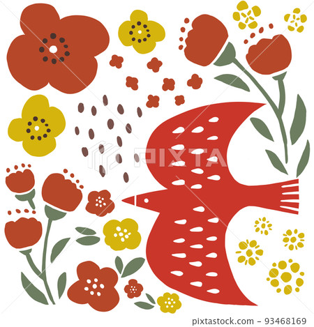 Illustration of birds and flowers 93468169