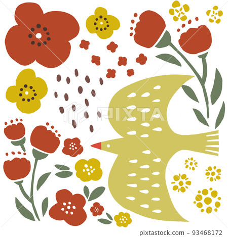 Illustration of birds and flowers 93468172