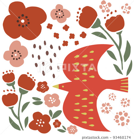 Illustration of birds and flowers 93468174