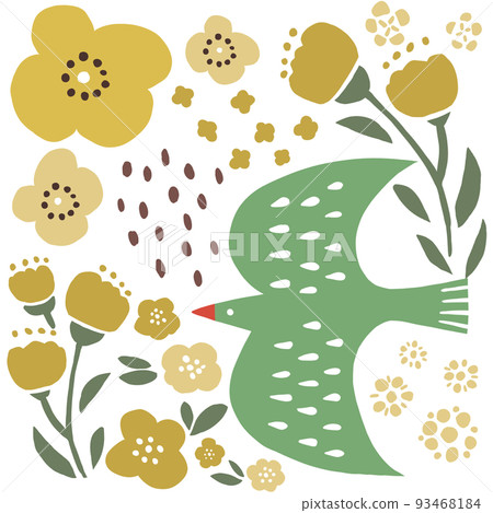 鳥和花的插圖 93468184