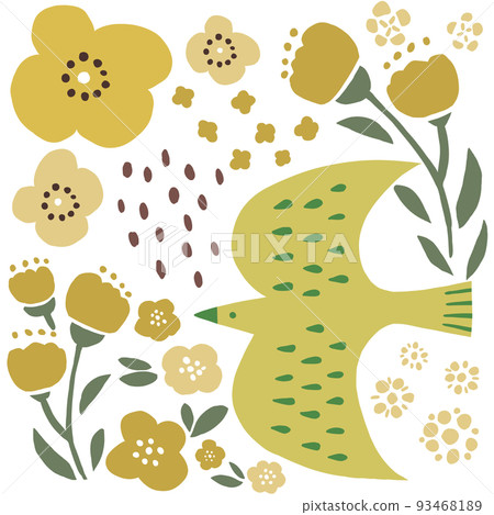 鳥和花的插圖 93468189