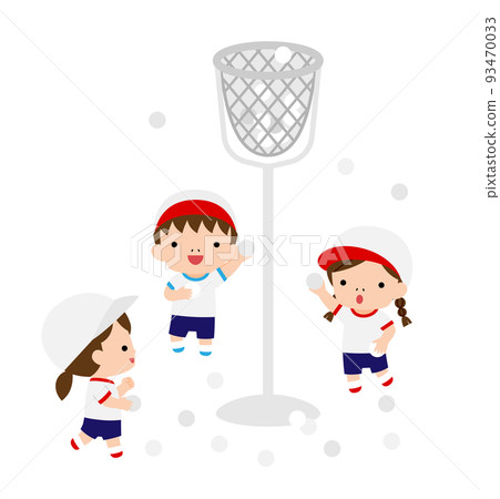 Children throwing balls White team Children throwing balls White team 93470033