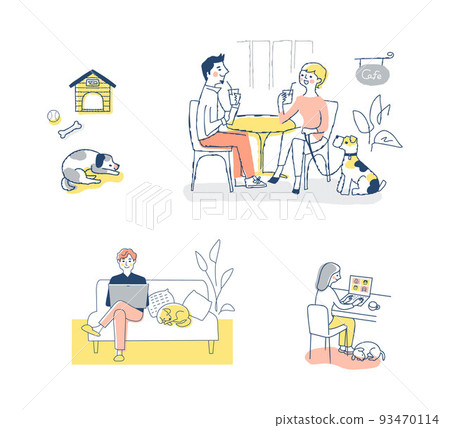 Scene set with various pet dogs 93470114