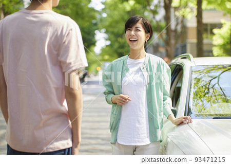 Young couple dating smile shopping drive 93471215