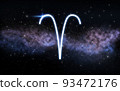 aries zodiac sign over night sky and galaxy 93472176