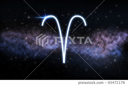 aries zodiac sign over night sky and galaxy 93472176