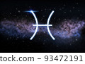 pisces zodiac sign over night sky and galaxy 93472191