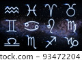 set of zodiac signs over night sky and galaxy 93472204