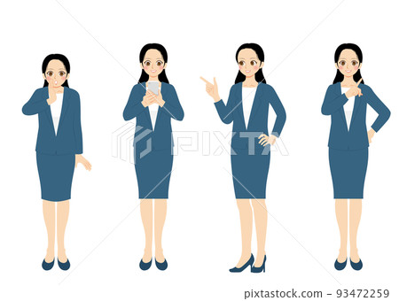 職業女性插圖集，全身，深藍色西裝，黑色頭髮 93472259