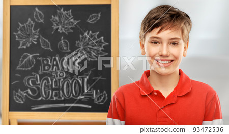 happy smiling student boy over chalkboard happy smiling student boy over chalkboard 93472536