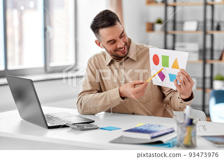 teacher showing shapes at online class at home 93473976