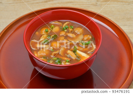 Nameko miso soup, Japanese food, miso soup, nameko and tofu miso soup, akadashi miso. Nameko miso soup, Japanese food, miso soup, nameko and tofu miso soup, akadashi miso. 93476191