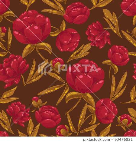 Peonies seamless pattern. Ideal for printing on fabric and paper. Vector illustration.  Peonies seamless pattern. Ideal for printing on fabric and paper. Vector illustration.  93476821