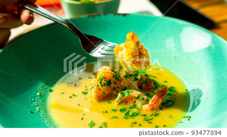 Shrimp dishes seafood soup. Tom yam kung spicy thai soup with shrimp, seafood. Famous traditional Thai food. Shrimp dishes seafood soup. Tom yam kung spicy thai soup with shrimp, seafood. Famous traditional Thai food. 93477894