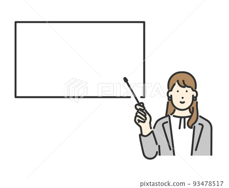 Illustration material of a business person in a suit explaining using a whiteboard Illustration material of a business person in a suit explaining using a whiteboard 93478517