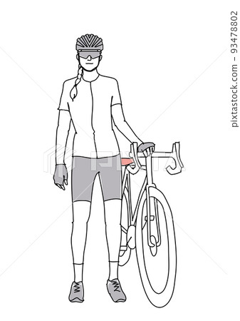 Bicycle and cycle wear woman line drawing 93478802